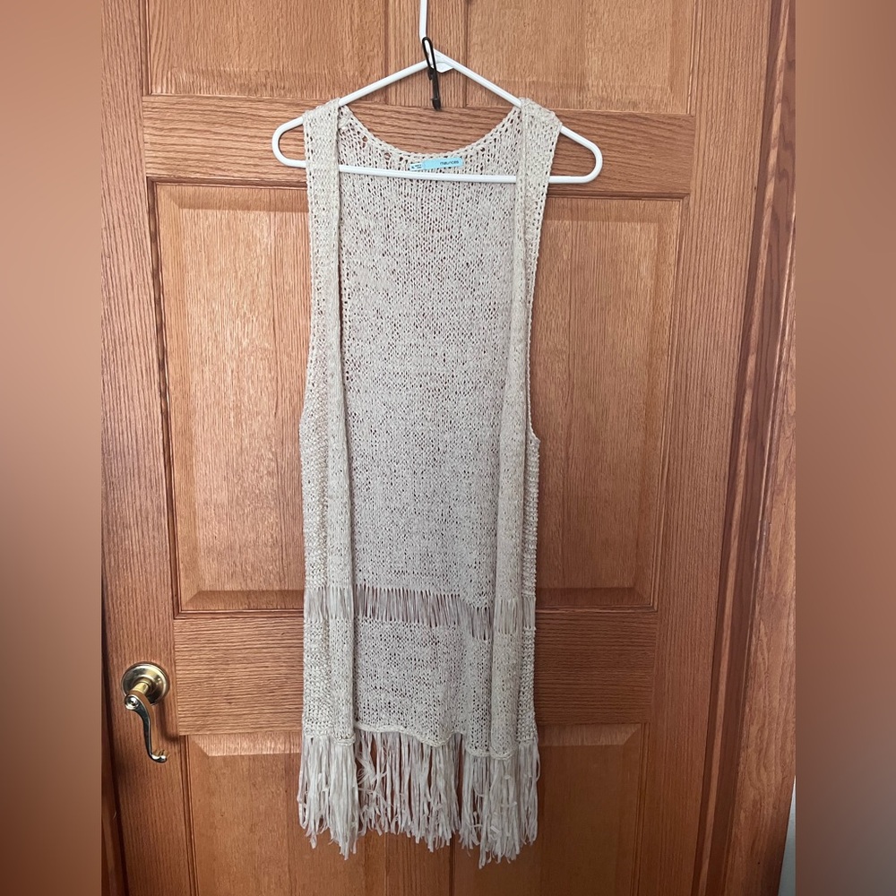 Maurice’s long fringed crochet dainty y2k cardigan/ vest